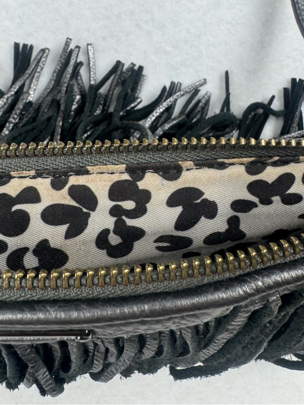 Rebecca Minkoff Fringe Crossbody Bag Gray Leather Boho - Picture 7 of 12